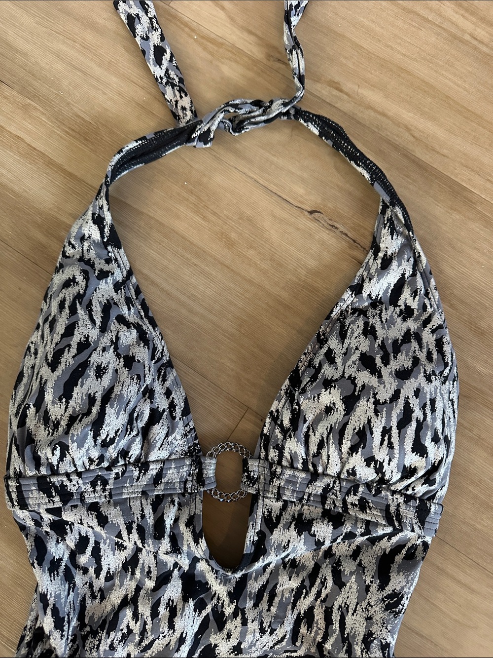 Women’s Black, Silver & Gray Animal Print One-Piece Swimsuit - Picture 2 of 5
